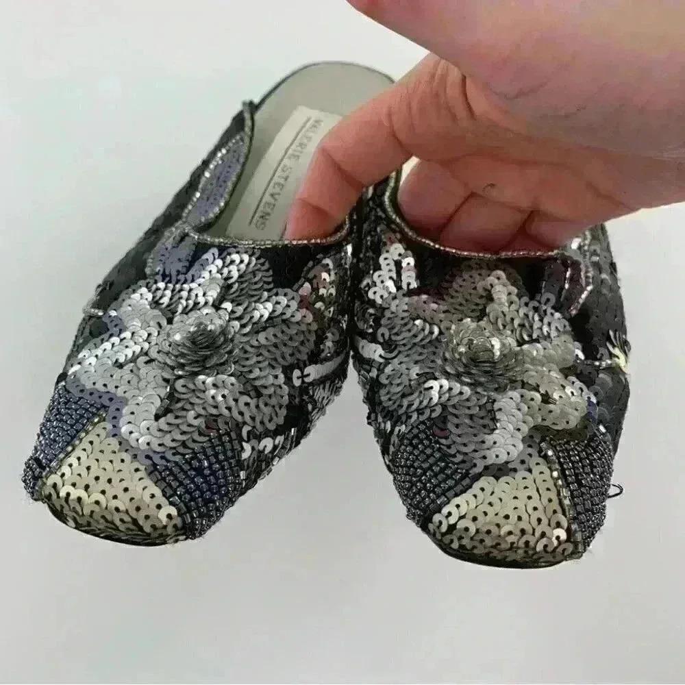 Valerie Stevens heels size 6 garden sequins multicolored mules vintage 80s 90s - Picture 12 of 13